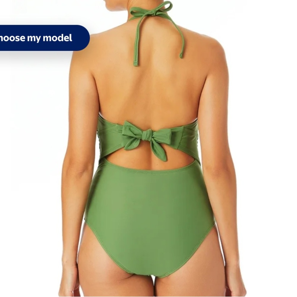 Green Halter One-Piece Swimsuit - Picture 3 of 7